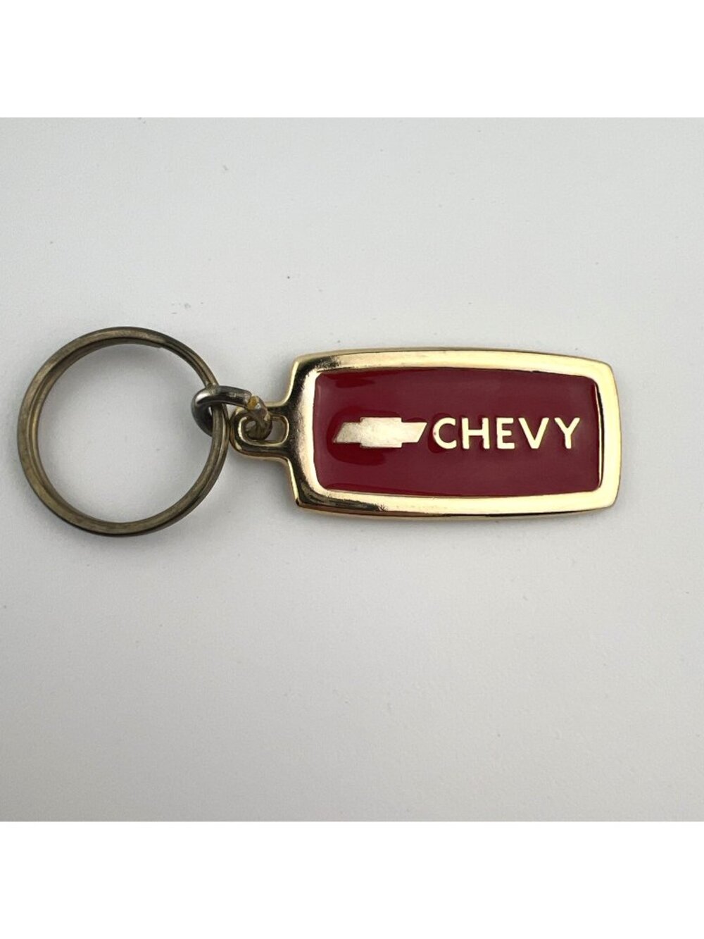 Vintage 1980s Chevy Red Enamel and Brass Keychain By KARRIERS USA Chevrolet